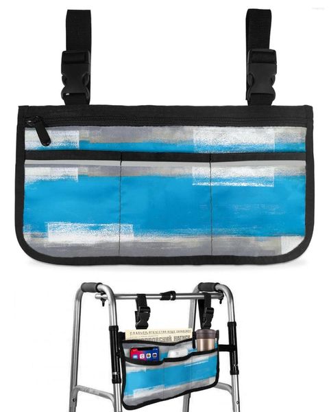 Sacs de rangement Bleu Gris Art abstrait Peinture à l'huile Texture Sac pour fauteuil roulant Accoudoir latéral Scooter électrique Pochette pour cadre de marche