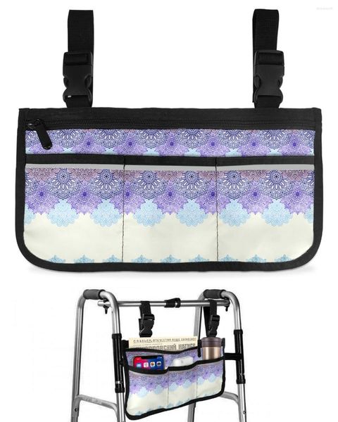 Bolsas de almacenamiento Bolsa de silla de ruedas de estilo étnico bohemio con bolsillos Apoyabrazos Lado Scooter eléctrico Bolsa de marco para caminar