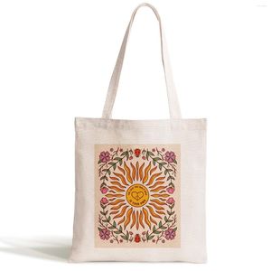 Sacs de rangement Boho série florale fourre-tout sac en toile femmes acheteurs épaule Eco organisateur grands sacs à main pliant épicerie Pack