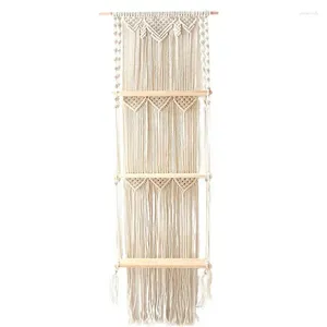 Opbergtassen boho macrame muur hangende plank 3 laag handgemaakte geweven weven kwast houten organisator planken zwevende hanger voor woningdecoratie