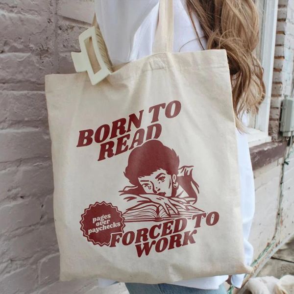 Bolsas de almacenamiento nacidas para leer lienzo de libros bookish bolso para lector de lector divertido adicto a la de los lector amante de la moda de un regalo de viaje de moda para ella