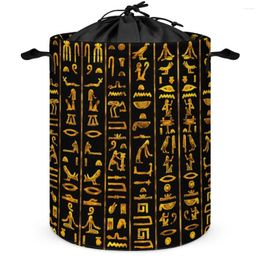 Boîte de sacs de rangement Hiéroglyphes égyptiens anciens (or sur noir) Panier à linge classique de grande capacité et pratique au toucher