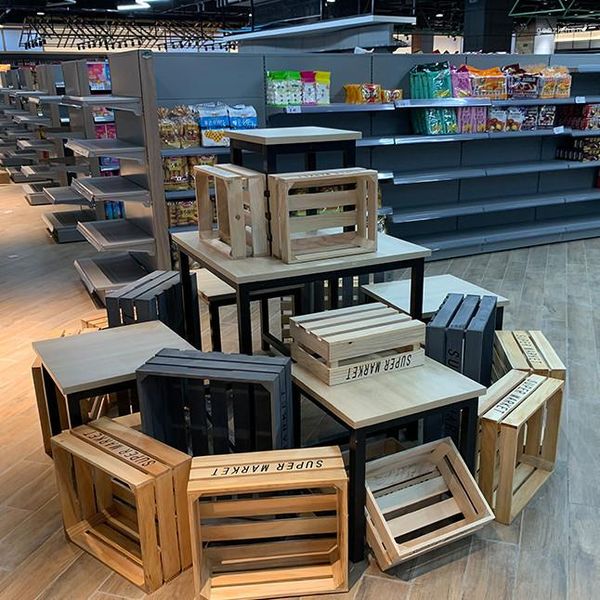 Sacs de rangement boîte en bois carré massif St Supermarché Simple caisse cadre bois