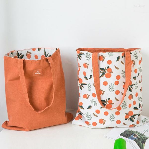 Sacs de rangement Marque Tissu Double face Double usage Sac à main Coton et lin Poche Sac à main Shopping Toile d'épicerie