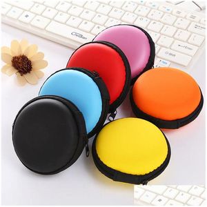 Sacs de rangement Brand New Colourf Portable Mini Round Coin Wallet Purse Hard Key Earphone Holder Case Bag Polyvalent Sac Main Lz0453 Dro Dhmp0