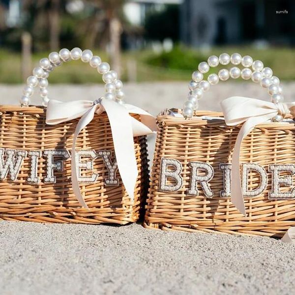 Bolsas de almacenamiento Novia Sra. Esposa Bolsa Boho Rústico Playa Piscina Barco Yate Lago Despedida de soltera Boda Compromiso Luna de miel Despedida de soltera Regalo