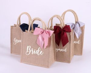 Opbergzakken Jute Tote Gepersonaliseerde Bruidsmeisje Gift Bag Custom Naam Vrijgezellenfeest Strand Jute Moeder Van Bruid Trouwbedankjes