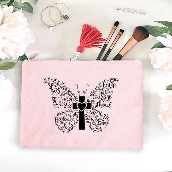 Sacs de rangement Butterfly Print Dames Cosmetic Sac Travel Taille Taille Zipper Small Sac à main Toile à lèvres Jésus Modèle