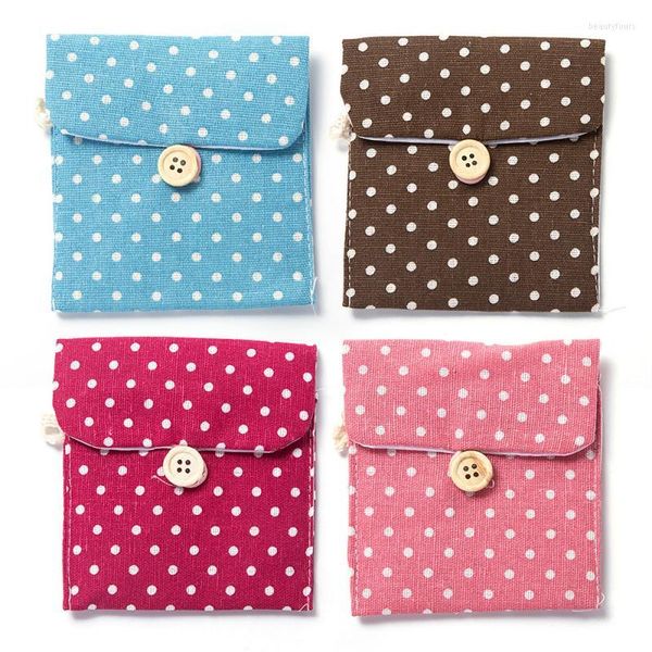 Sacs de rangement Bouton ouvert Sac de serviette hygiénique Tante Serviette Wave Point Coton et lin 1PC