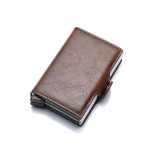 Sacs de rangement Bycobecy fibre de carbone Anti Rfid titulaire hommes porte-cartes métal aluminium Double boîte banque ID minimaliste portefeuille