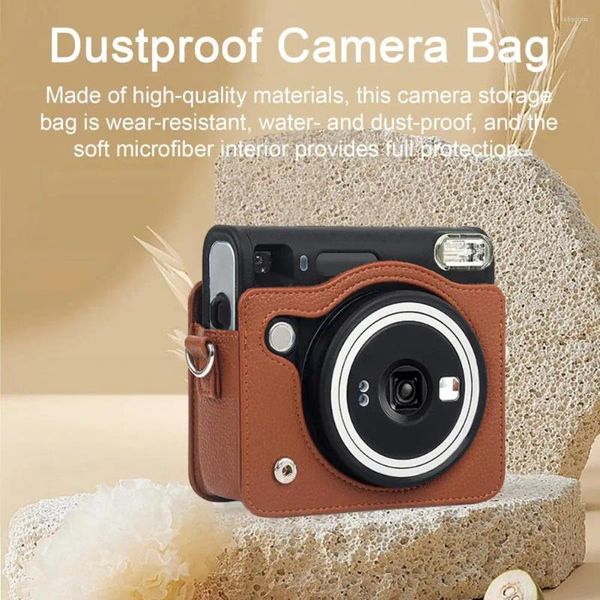 Bolsas de almacenamiento Bolsa de cámara impermeable vintage con correa desmontable para Instax Square Sq40 A prueba de polvo Anti-arañazos