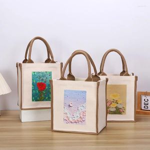 Sacs de rangement Canvas Painting d'huile Sac fourre-tout de grande capacité