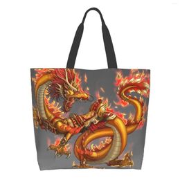 Sacs de rangement toile sac à provisions fourre-tout pour femmes plage école épaule Shopper sac décontracté grand réutilisable rouge Long Dragon