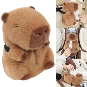 Sacs de rangement Capybara Boîte à mouchoirs de voiture en peluche Sac de papier de siège de dessin animé avec sangle fixe Creative Mignon