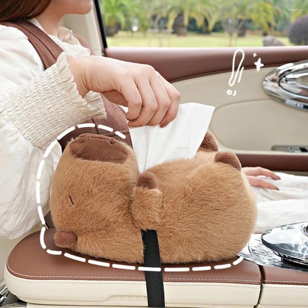 Sacs de rangement Capybara mignon dessin animé boîte à mouchoirs en peluche papier doux serviette en papier joli support siège arrière
