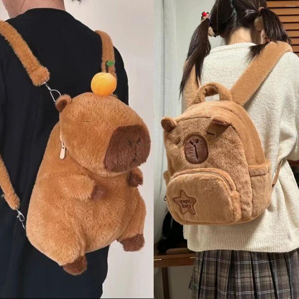 Bolsas de almacenamiento Capybara Mochila de felpa Kawaii Fashion Plushie Doll Crossbody Bag Mini Mochila Bolso Regalos de cumpleaños para niñas