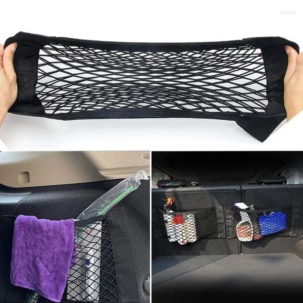 Sacs de rangement Car arrière Mesh Trunk Siège Elastic String Net Magic Sticker Universal Sac Pocket Cage Auto Organisateur