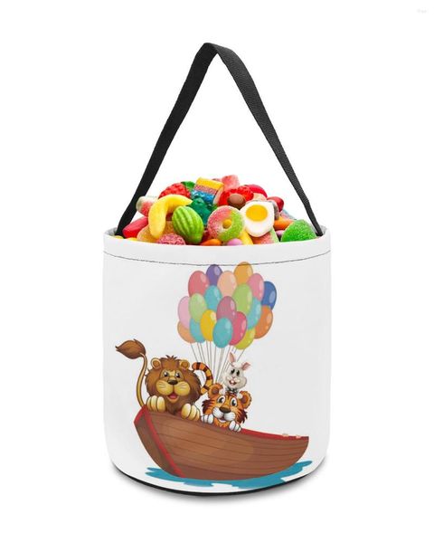 Sacs de rangement dessin animé animal bateau ballon lion tigre décor jouets panier sac de bonbons cadeaux pour enfants fourre-tout tissu faveur de fête