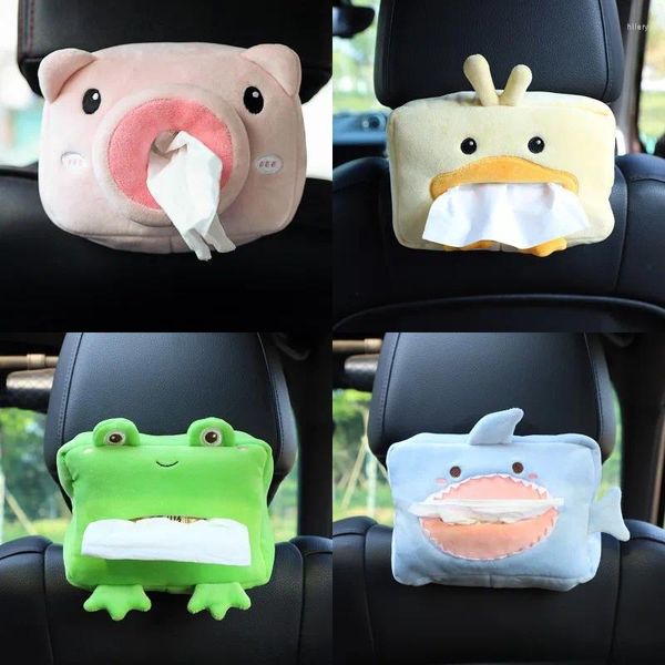 Bolsas de almacenamiento Caja de pañuelos con cierre de coche de dibujos animados Kawaii Piggy Dog Frog Bag Creative Plush Paper Holder Organizador