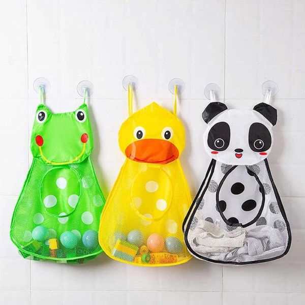 Bolsas de almacenamiento dibujos animados de pato panda rana hueco de malla bolso colgante baño juguetes para baños de bebé suministros duraderos productos de baño multifuncionales