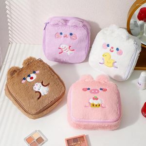 Sacs de rangement Sac de maquillage en peluche de dessin animé Serviette hygiénique Grande capacité Organisateurs cosmétiques Mini sac de toilette de voyage