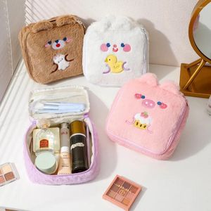 Sacs de rangement Sac de maquillage carré en peluche de dessin animé pour filles grande capacité portable cosmétique lavage d'oreille trousse d'hiver