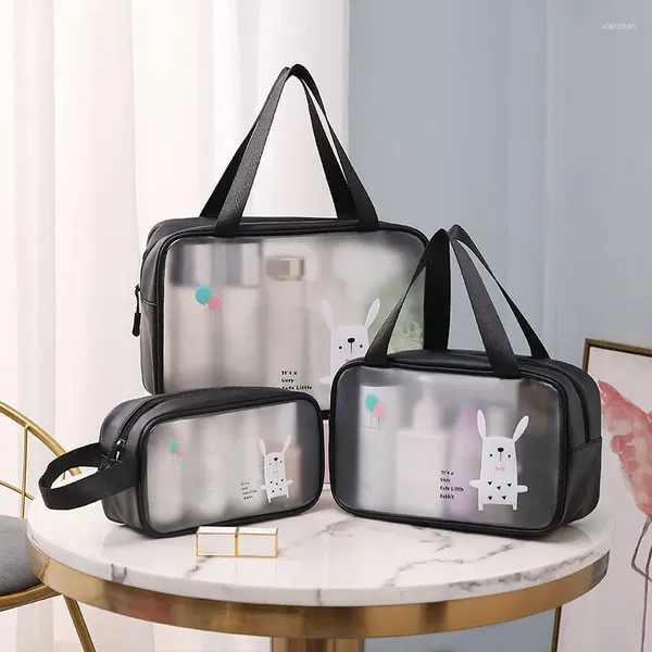 Sacs de rangement Dessin animé PVC Sac cosmétique Transparent Portable étanche Maquillage mignon Petite fermeture à glissière Salle de bain