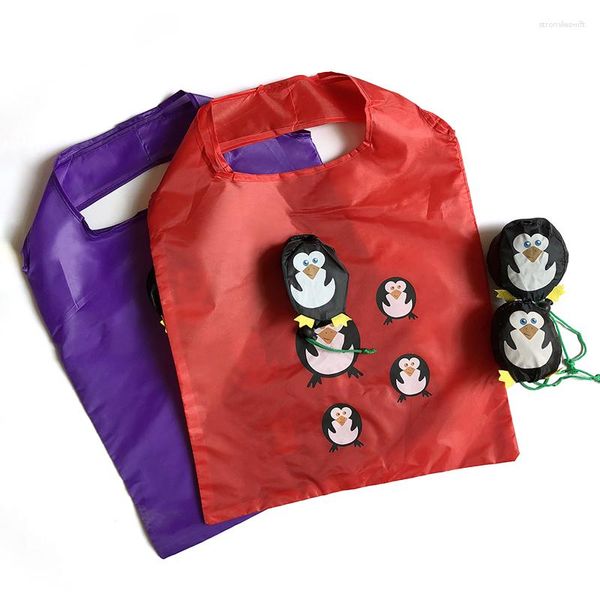 Sacs de rangement dessin animé réutilisable sac à provisions mignon Animal pliant Polyester cordon pochette écologique fourre-tout organisateur d'articles divers