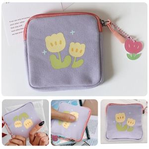 Opbergzakken Cartoon Tulp Print Portemonnee Draagbare Canvas Rits Pad Tas Voor Vrouwen Meisjes Leuke Ontwerp Kleine Munt Portemonnee Pouch