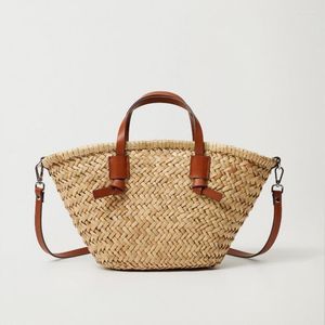 Opbergtassen Casual rieten geweven mand rattan dames handtassen zomer strand rietje grote capaciteit big schouder crossbody tas 2022