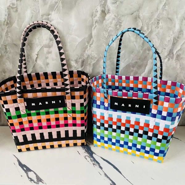 Bolsas de almacenamiento Estilo benéfico cesta de verduras bolsa panda blanco y negro bolso tejido a cuadros bolso de mujer bolso de playa paquete de vacaciones P230510