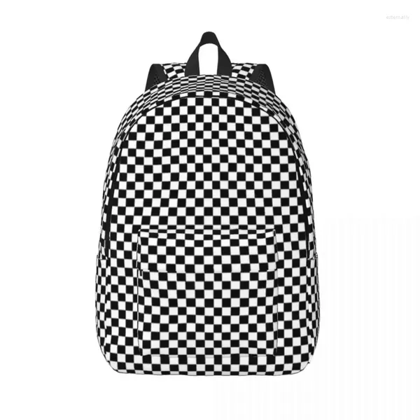 Bolsas de almacenamiento Tablero de ajedrez Geométrico a cuadros Mochila fresca Estudiante Mochila de negocios Hombres Mujeres Laptop Lona para viajes al aire libre