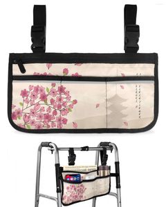 Sacs de rangement Tour de fleurs de cerisier Sac de fauteuil roulant japonais avec poches Accoudoir latéral Scooter électrique Pochette de cadre de marche