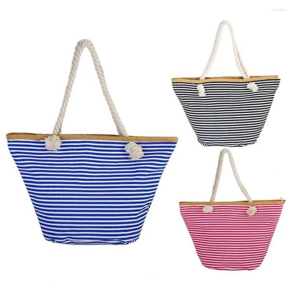 Sacs de rangement Chic Red White Strip Feme Female Sac de plage confortable Handle de corde simple épaule Blue Vacation Utilisation