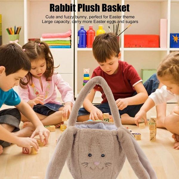 Bolsas de almacenamiento Niños Pascua Cesta de caza Bolsa de peluche Lindo Dibujos animados Orejas largas Rosa