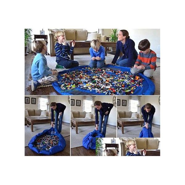 Bolsas de almacenamiento Niños Alfombra de juego para niños Alfombras de juguete Bolsa de almacenamiento de nailon grande plegable portátil Organizador de juguetes Caja de alfombras Muñecas 150 cm Azul Rosa Dhhl9