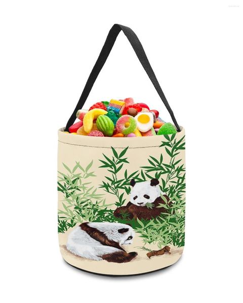 Bolsas de almacenamiento de Panda chino, cesta de animales de bambú, cubo de dulces, bolsa portátil para el hogar, cesto para niños, juguetes, suministros de decoración para fiestas