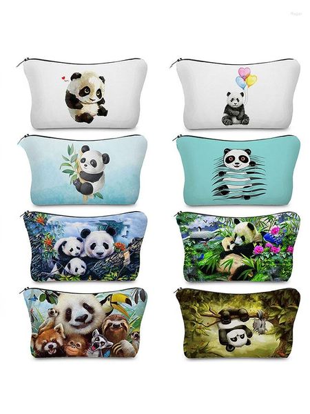 Bolsas de almacenamiento con estampado de Panda chino para mujer, bolsa de cosméticos para exteriores, Mini organizador de maquillaje portátil para mujer, lápiz de dibujos animados para estudiantes