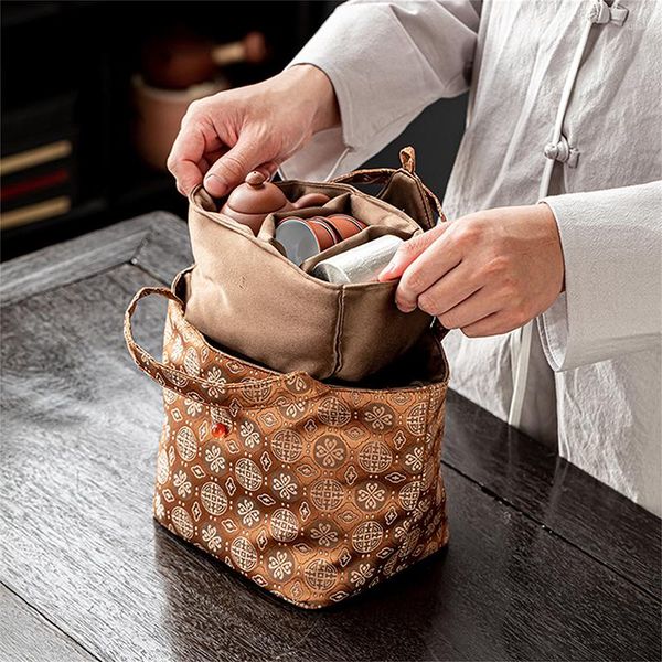 Bolsas de almacenamiento, bolsa de tela de estilo chino, Retro Zen, portátil, de gran capacidad, para té, en el interior, organizador de viaje y Camping separado