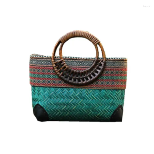 Bolsas de almacenamiento estilo chino hecho a mano original étnica retro bambú rattan mango de ratán para mujeres