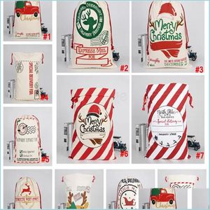 Sacs de rangement Sacs cadeaux de Noël Grand sac en toile lourde organique Sac de Noël Dstring avec rennes Père Noël pour enfants Drop Delivery 2 Dhj6Y