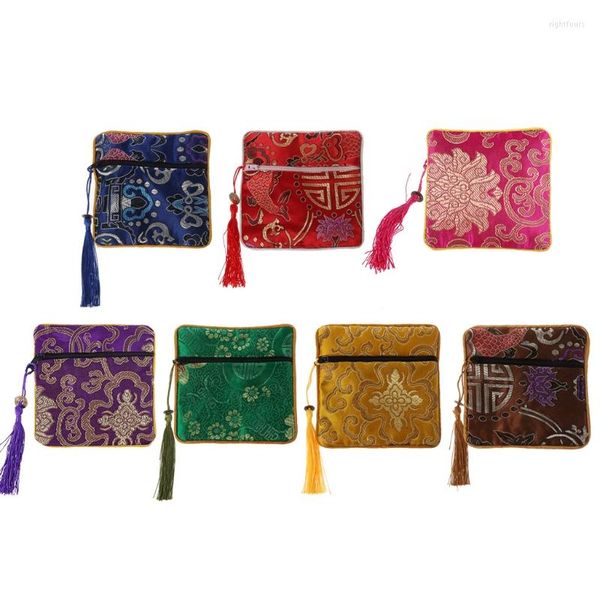 Bolsas de almacenamiento Bolsa de joyería de bordado chino clásico Organizador Bolsa tradicional de borla de seda