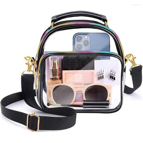 Sacs de rangement Clear Plastic Tote Sac Femmes Transparentes PVC PVC IMPRÉPORTE CROSSBOCK MAIN SCHAGE Girl's Zip Purse Stadium Stadium