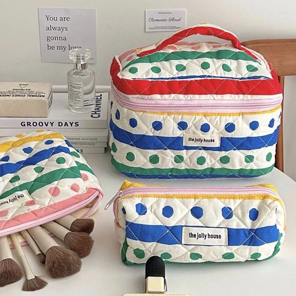 Bolsas de almacenamiento Color de lunares Bolsa de maquillaje de mano 2024 Portátil de gran capacidad Cuidado de la piel Viajes de viaje Organizador del hogar