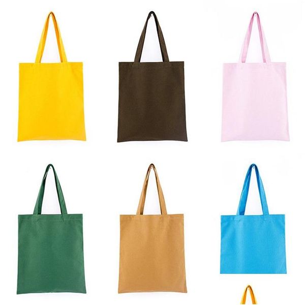 Bolsas de almacenamiento Colorf Patrón en blanco Tienda de lona Eco Reutilizable Bolsa de hombro plegable Bolso Tote Algodón Venta al por mayor Logotipo personalizado Entrega de gota DHDUA