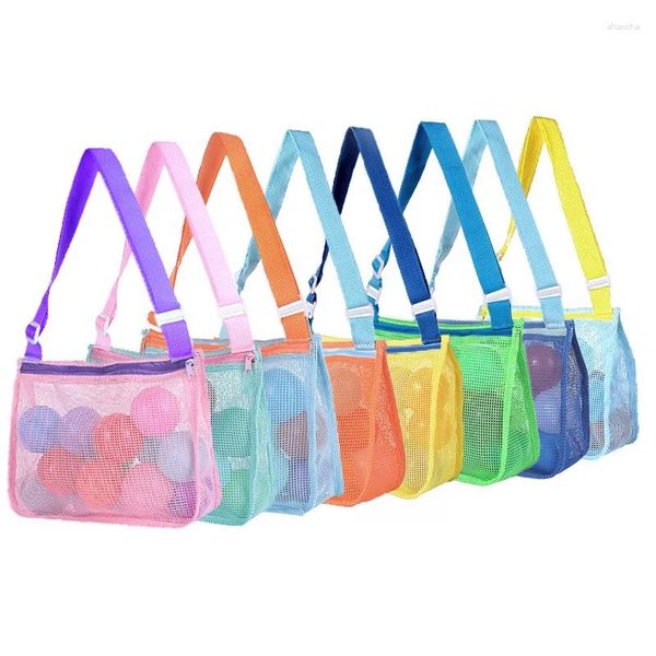 Sacs de rangement colorés enfants sac de plage sac à main jouets maille amusant de collecter des coquillages sur l'organisateur de coquillage fourre-tout