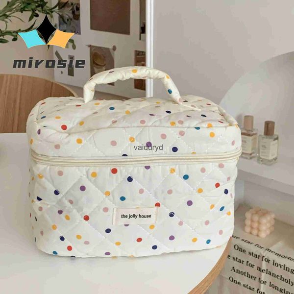 Bolsas de almacenamiento Bolsa de maquillaje de lunares coloridos Organizador Bolsa de cosméticos para mujer de algodón con diseño portátil de gran capacidad Bolsa de mano para Travelvaiduryd