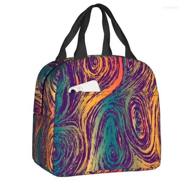 Sacs de rangement Vagues colorées isolées pour camping Voyage Art abstrait Étanche Thermique Glacière Boîte à lunch Femmes Enfants