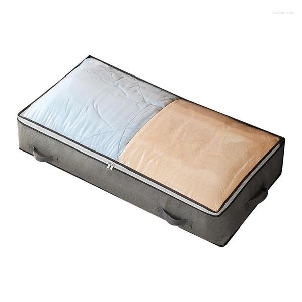 Bolsas de almacenamiento Colcha de ropa de bolsas de edredón no tejido debajo de los recipientes de la cama con cremallera de dos vías plegable para