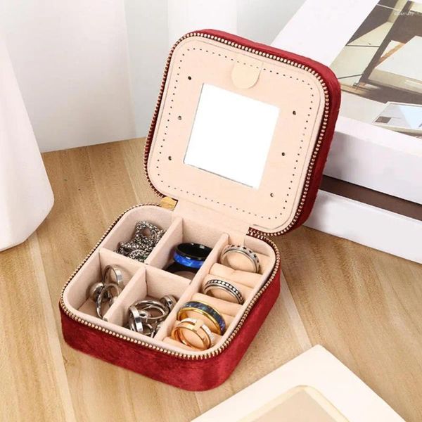 Bolsas de almacenamiento Organizador de joyería Compact Cabecillo Portable con capacidad de revestimiento de franela de espejo para aretes